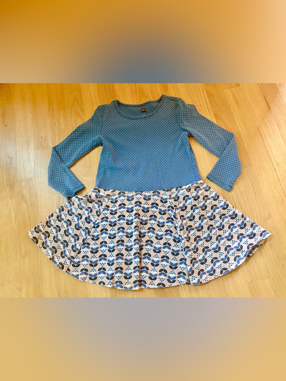 Tea Collection mixed print long sleeve skirted Girls' Dress Sz 5